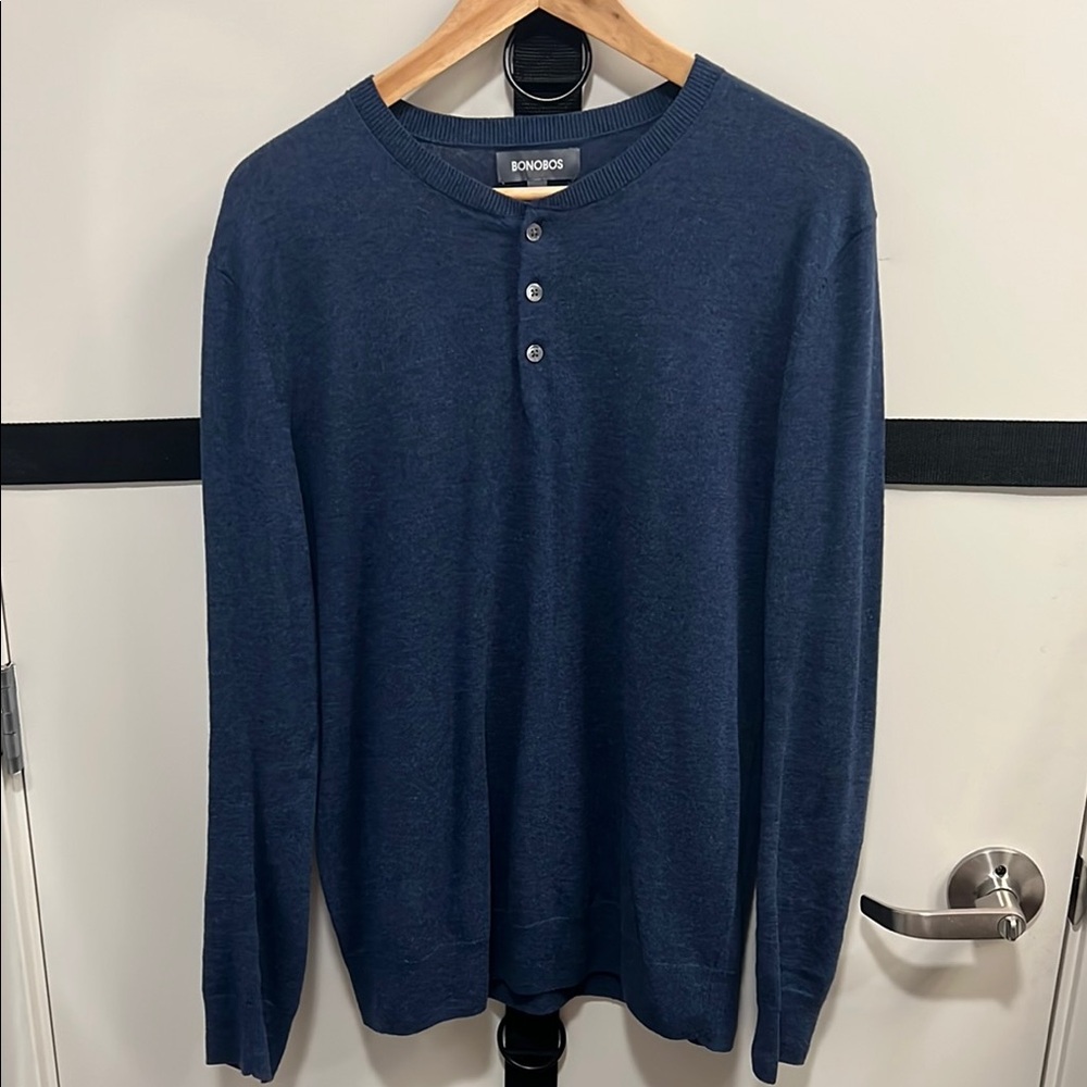Bonobos Blue Long Sleeve Tee Classic Henley